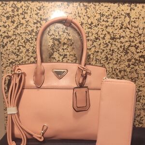 Elegant Pink Satchel and Wallet Set